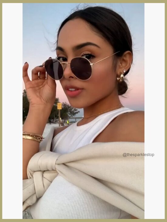 Gold Frame Round Polarized Sunglasses with UV Protection main image 4